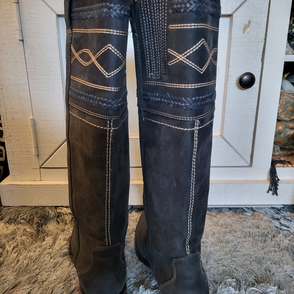 Ruff Hewn Sundance Tall Navy Soft Leather Boot With Stitching Design sz 6.5 - Picture 4 of 7